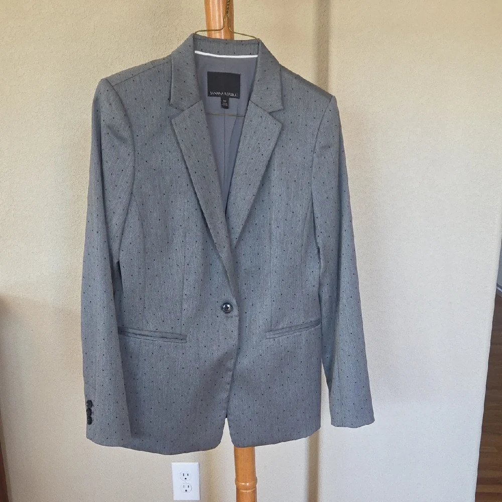 Banana Republic, Gray Blazer with Black Dots, Size 10 - Picture 1 of 6